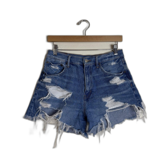American Eagle Outfitters Pants - American Eagle Shorts Womens 6 Blue High Rise Distressed Denim Cutoff Frayed